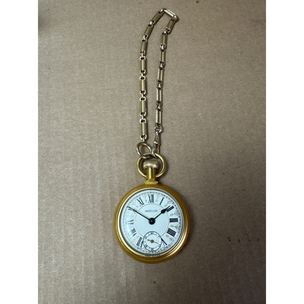 Vintage Gold Tone Pocket Watch Locomotive Steam Train Engraved Mechanical Works⁠
